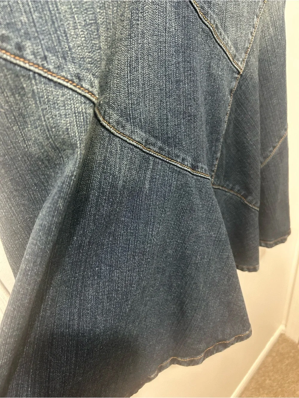 Vintage Y2K Hot Kiss Denim Maxi Jean Skirt Low Rise Mermaid Patchwork Stretch